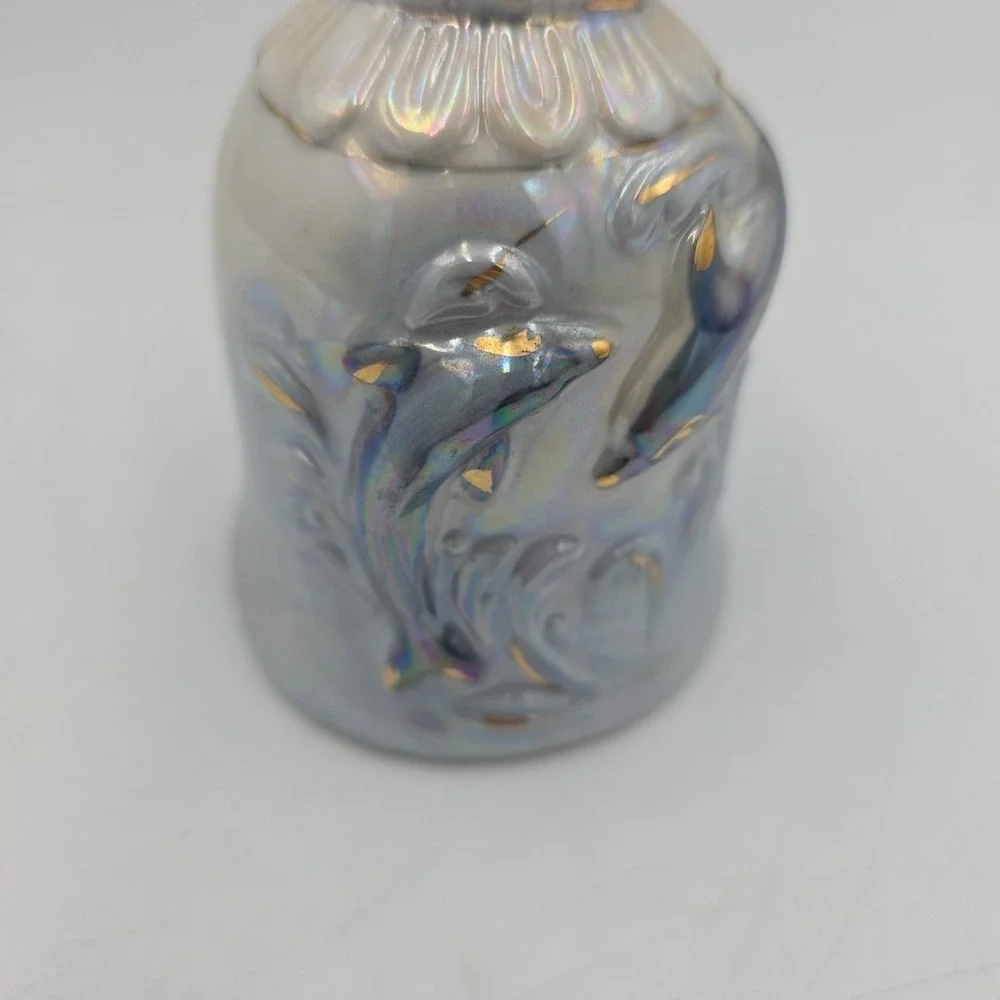 Dolphin Ceramic Decorative Pottery Bell Blue Beige Brown Hand Painted Nautical